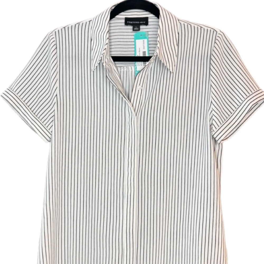 Fortune & Ivy White Striped Short Sleeve Blouse